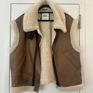 Zara Brown and Cream Shearling Vest